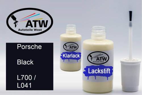 Porsche, Black, L700 / L041: 20ml Lackstift + 20ml Klarlack - Set, von ATW Autoteile West.